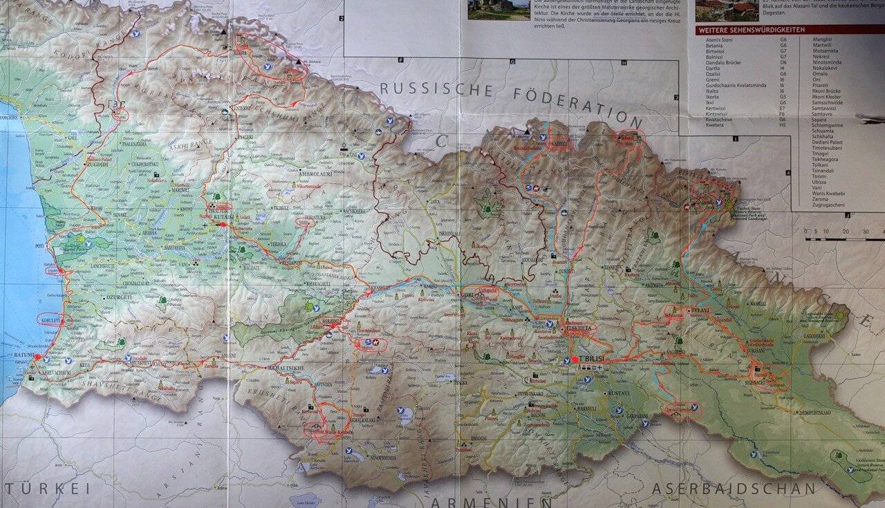 Карта грузии на русском, карта курортов грузии