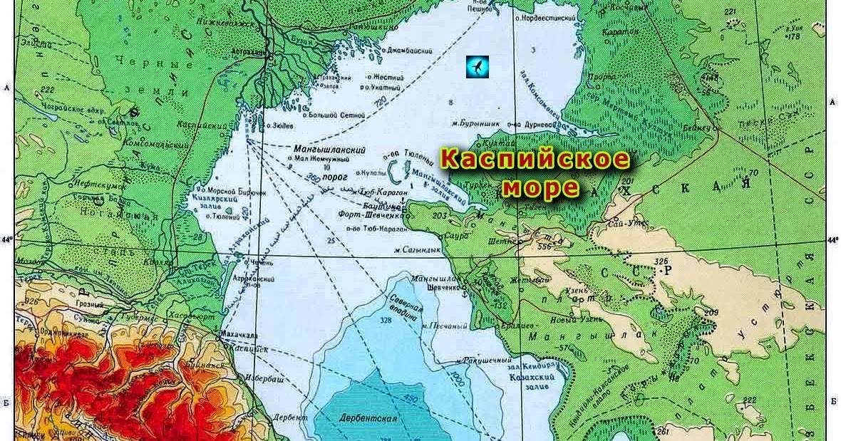 Каспийское море, карта - путеводитель по морям, океанам и курортам
