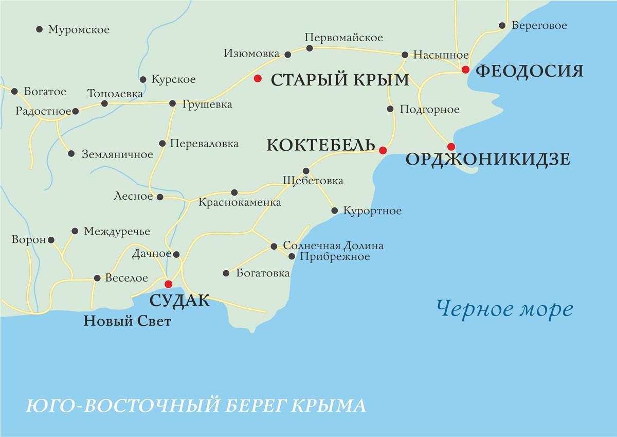 Карта крыма с городами, курортами и достопримечательносятми