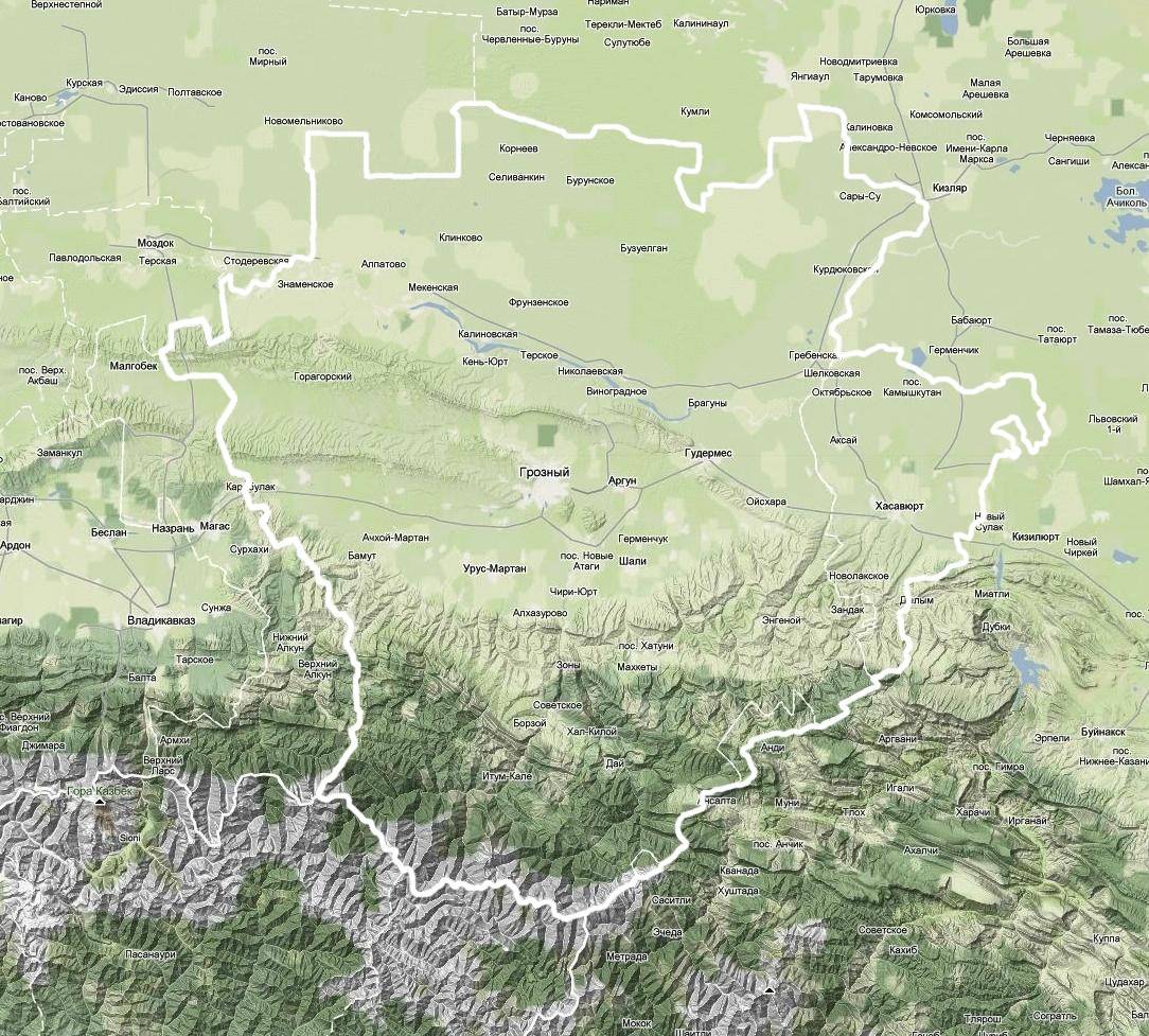 Карта чечни с городами на русском языке