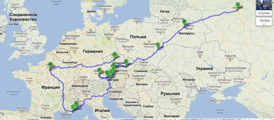 Маршрут путешествия по Европе: Будапешт, Рим, Милан, Париж, Рига