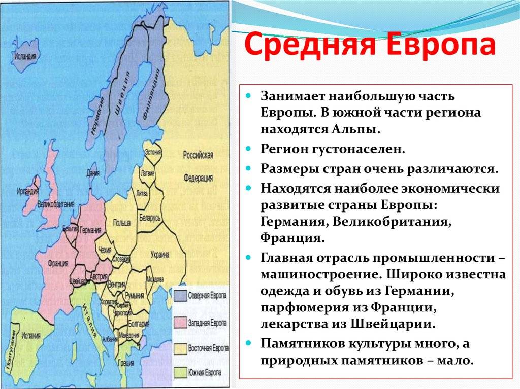 Записать страны западной европы. Страны средней Европы на карте. Состав средней Европы страны. Страны Южной Европы. Особенности стран Южной Европы.