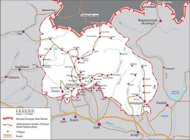 Карта южная осетия подробная с городами и поселками на русском языке
