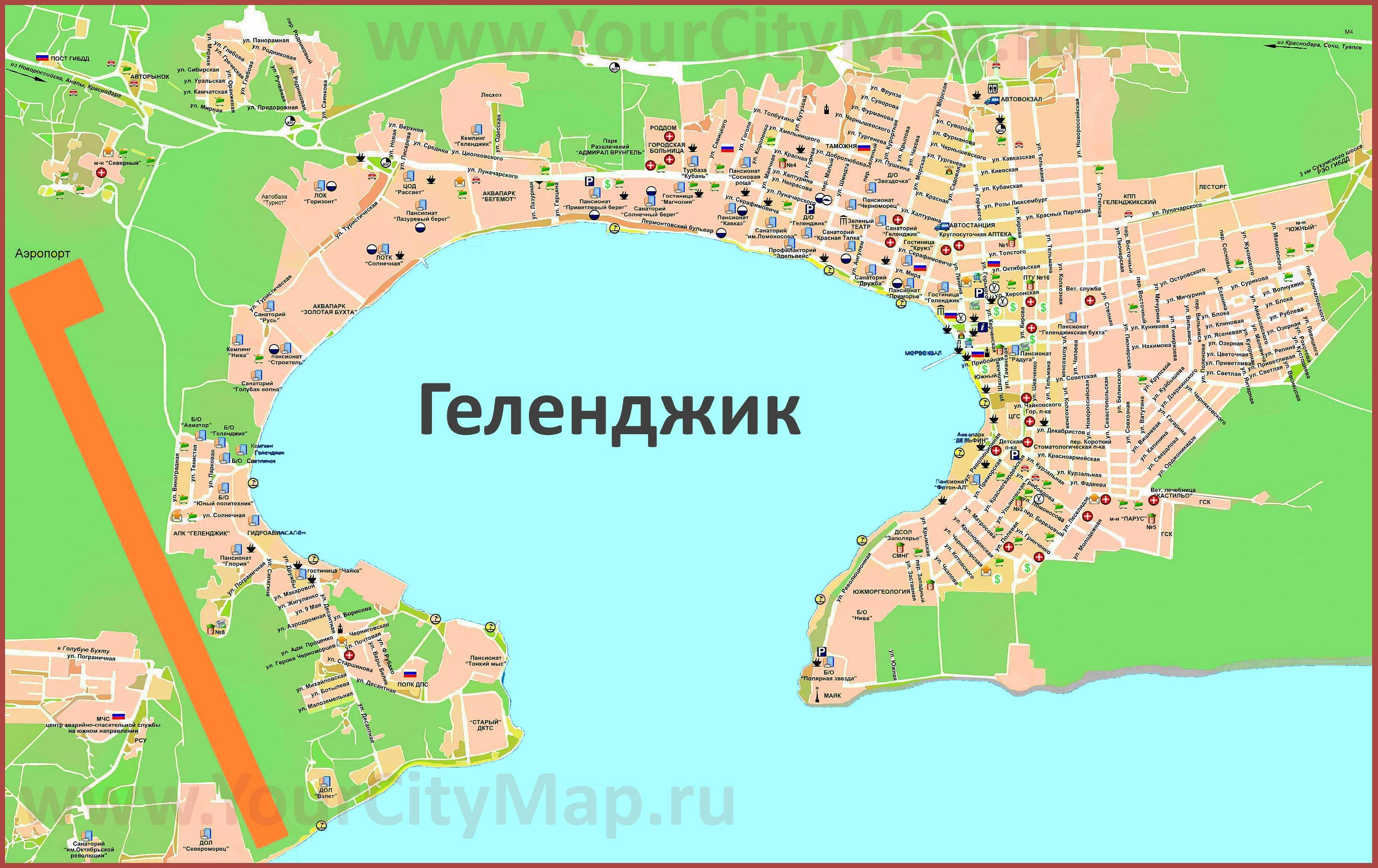 Карта геленджика с улицами и достопримечательностями