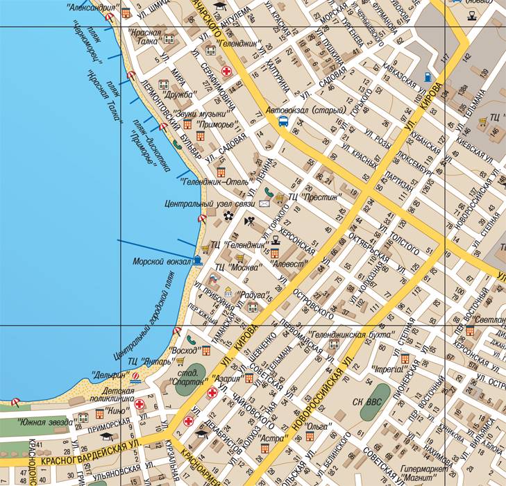 Подробная карта геленджика: с улицами и номерами домов.