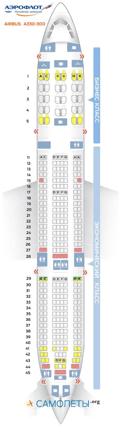 ✈ самолет ﻿airbus a330-300: нумерация мест в салоне, схема посадочных мест, лучшие места