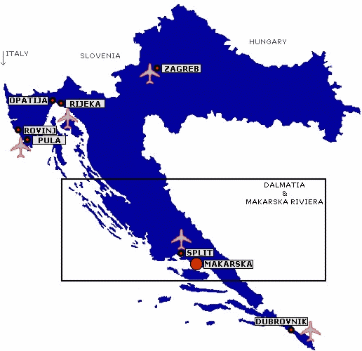 Международные аэропорты хорватии на карте, список названий