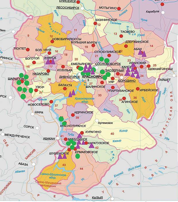 Административное деление красноярского края карта
