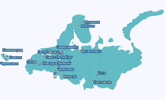 Карта сзфо с областями и городами в хорошем разрешении