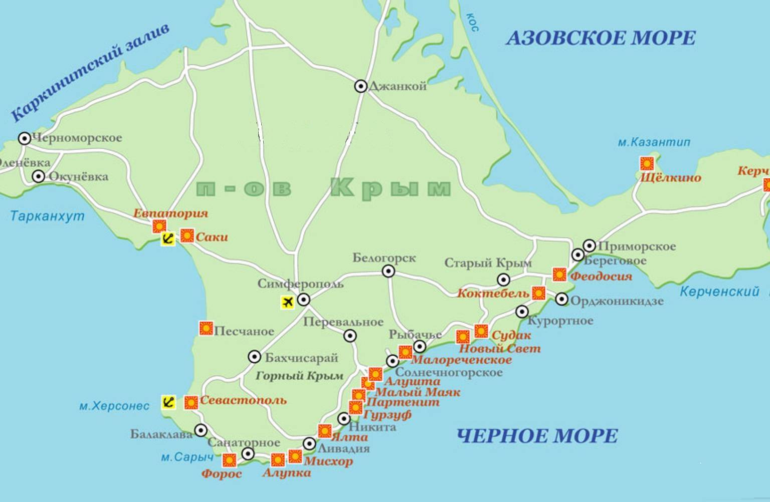 Курорты крыма - пляжи и достопримечательности. карта крыма.
