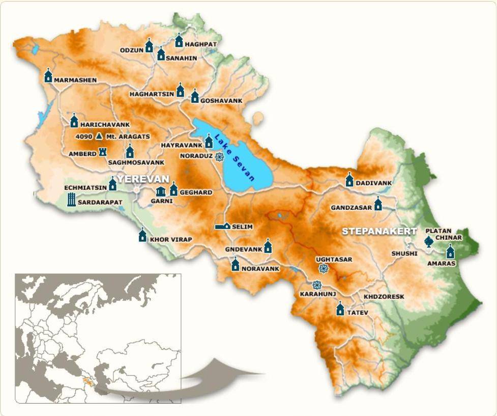 Подробная карта армении с городами и селами