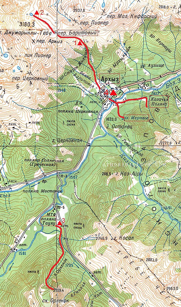 Карта пеших маршрутов архыз