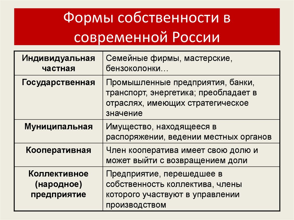 Многообразие форм собственности план