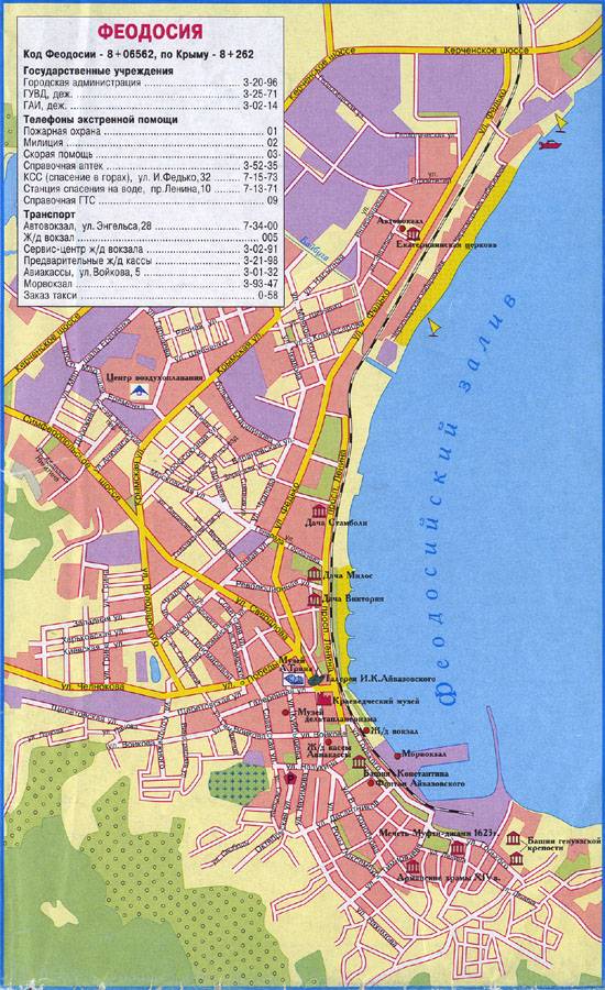 Карта крыма с городами феодосия подробная