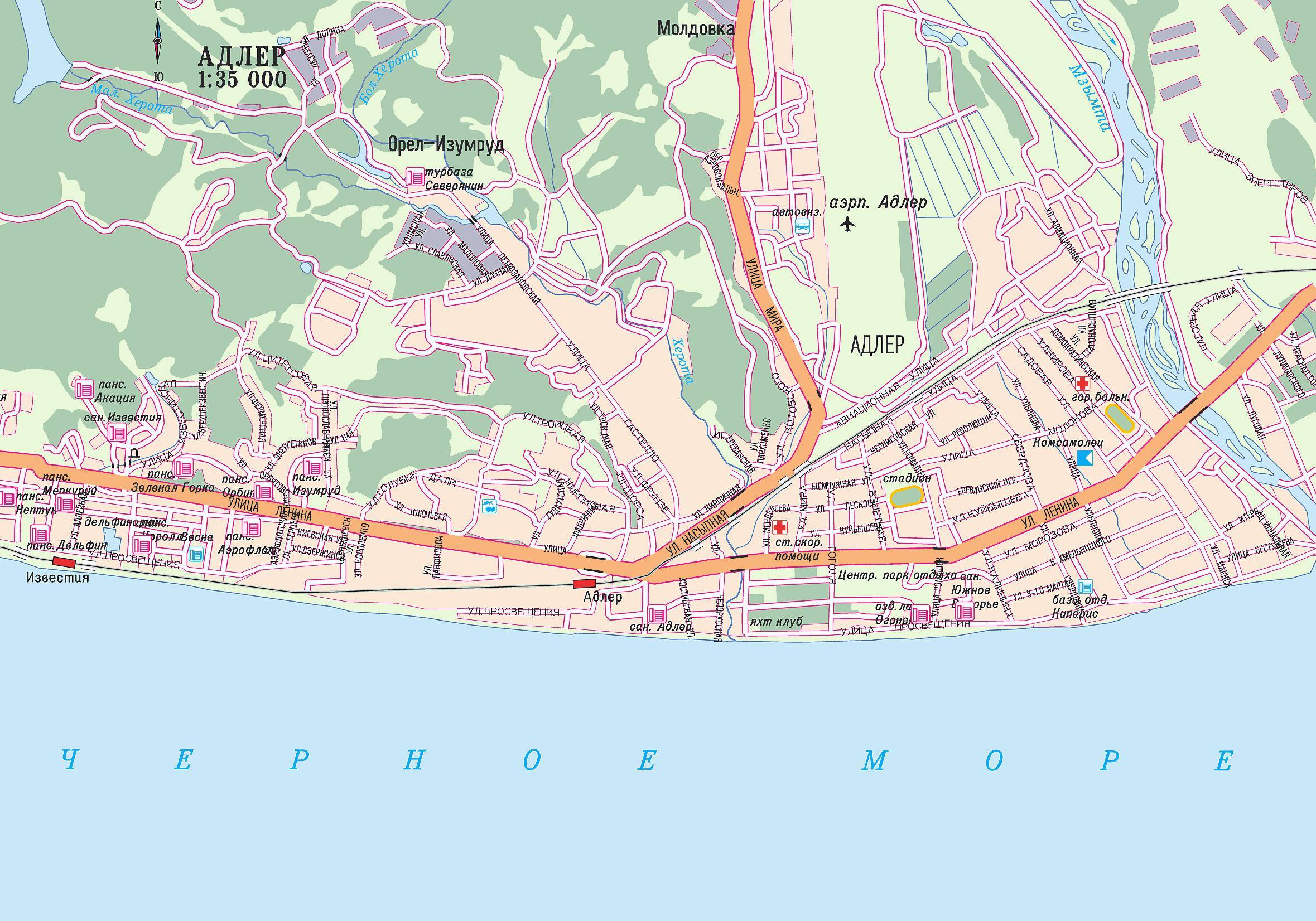 Карта г сочи с улицами и номерами домов центральный район