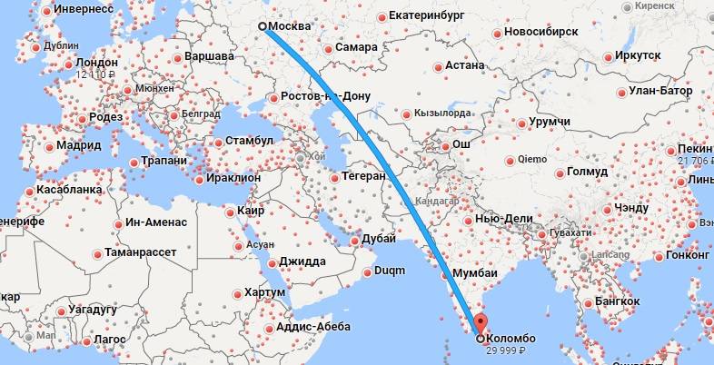 Сколько лететь до шри-ланки из москвы и других крупных городов