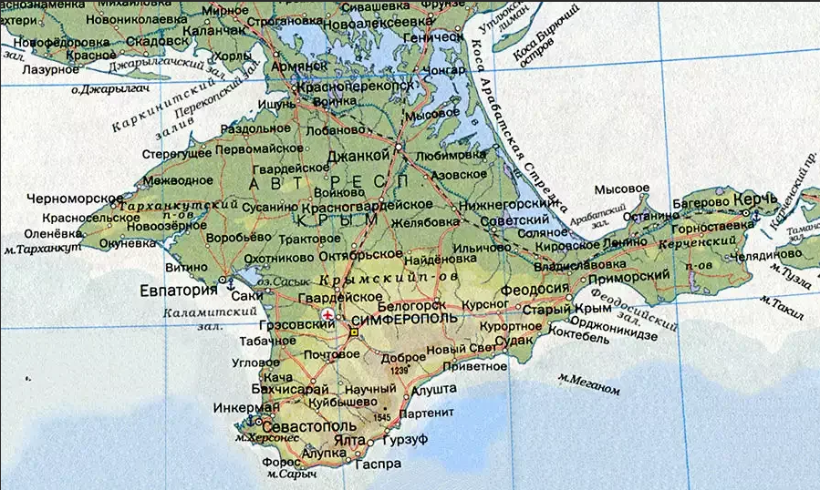 Какие города расположены в крыму. Крым карта с городами и поселками. Карта полуострова Крыма подробная с городами и поселками. Полуостров Крым на карте. Карта Крымского побережья с городами и поселками подробная.