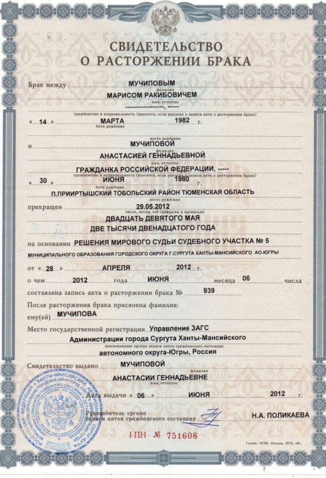 Штамп в паспорте о разводе