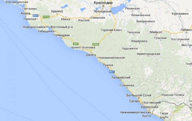 Побережье черного моря: карта с городами и странами (россии, крыма, абхазии)