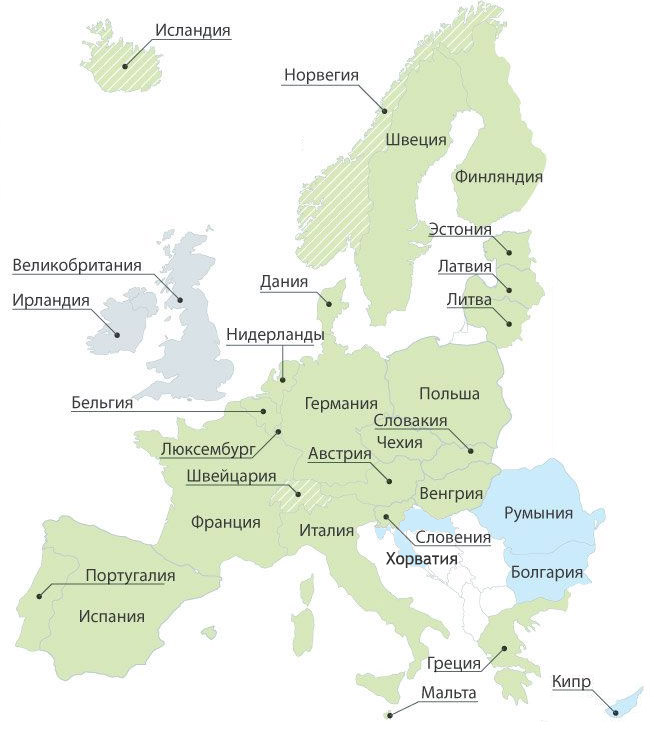 Какие европейские территории объединяет шенгенская зона в 2019 году