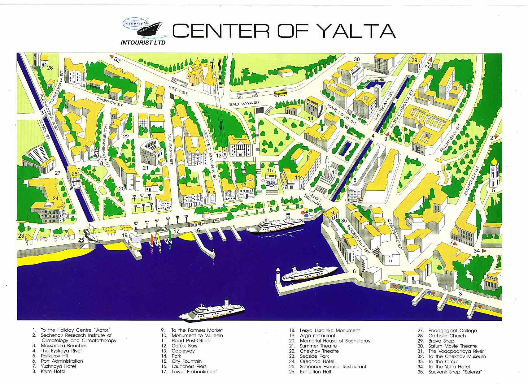 Карта ялты с достопримечательностями подробная