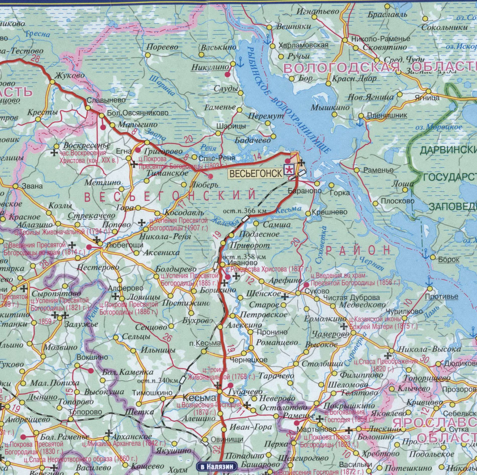 Подробная карта района c поселками - весьегонский район / тверская область / россия