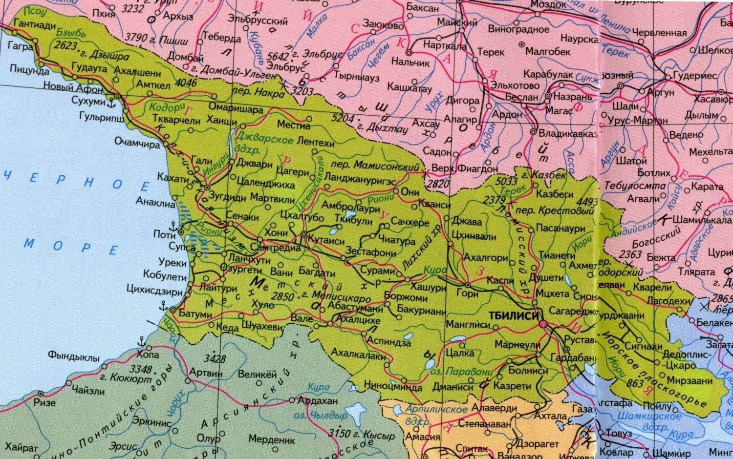 Карта Грузии подробная с городами и поселками