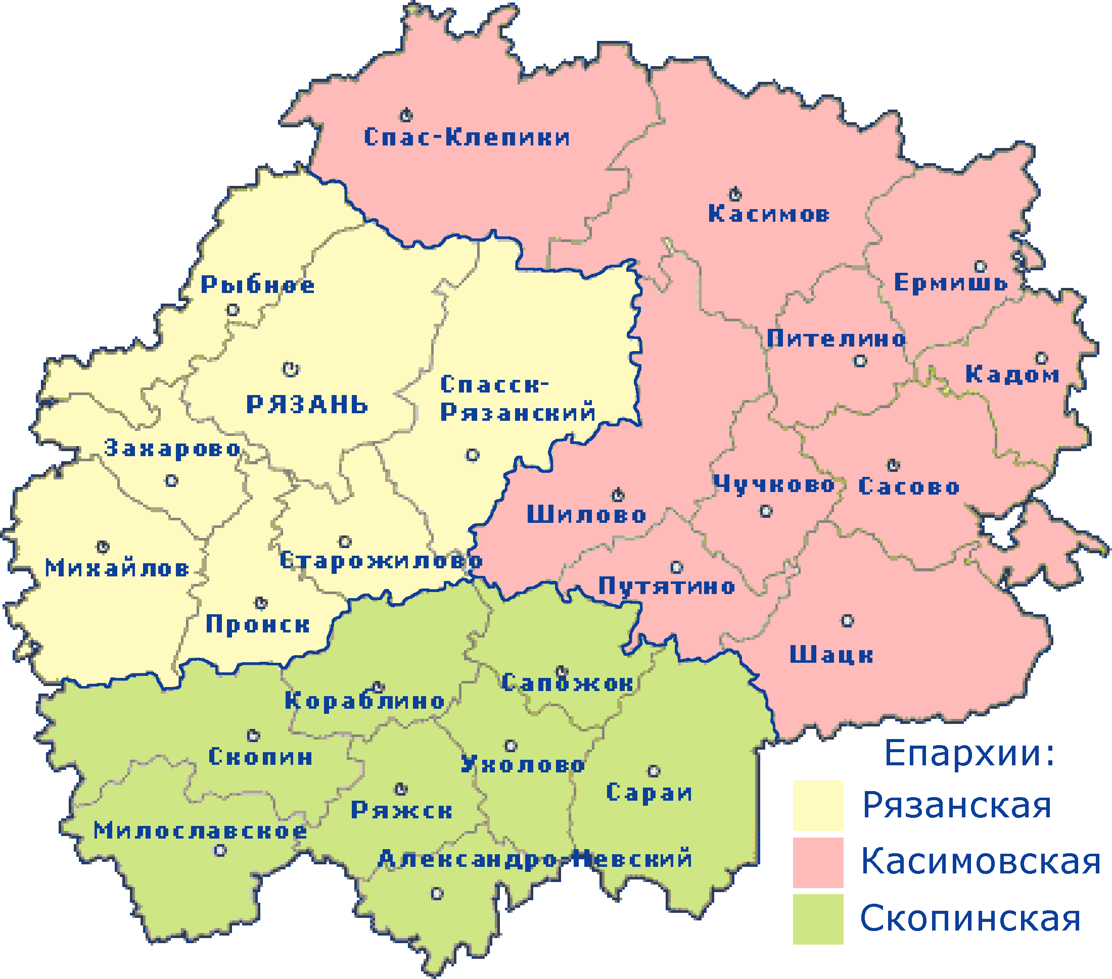 Рязанская область подробная карта с городами.