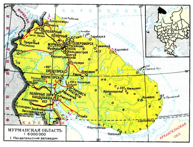 Мурманская область карта с населенными пунктами подробная