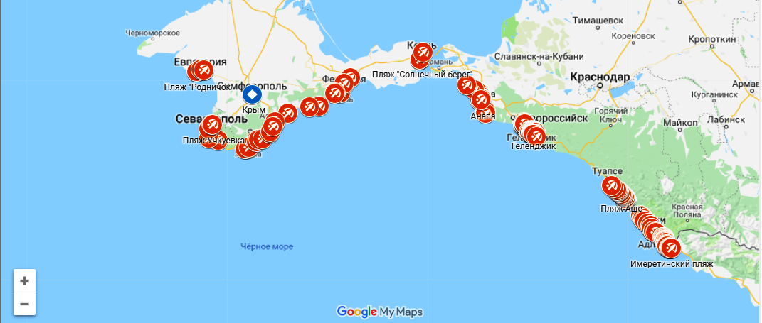 Побережье черного моря карта для отдыха подробно