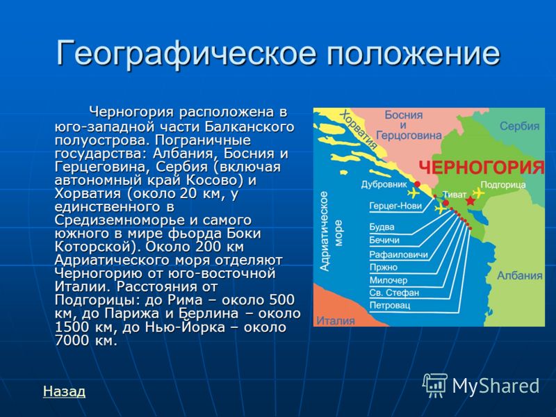 Черногория физическая карта