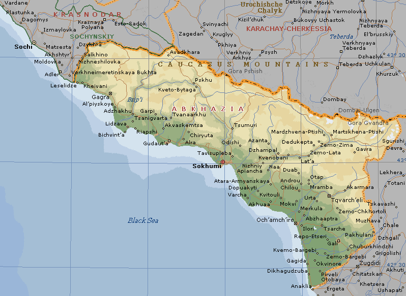 Какие города в абхазии. Карта Абхазии побережье черного моря. Республика Абхазия на карте. Карта побережья чёрного моря с городами и поселками Абхазия. Карта Черноморского побережья Абхазии и Грузии.
