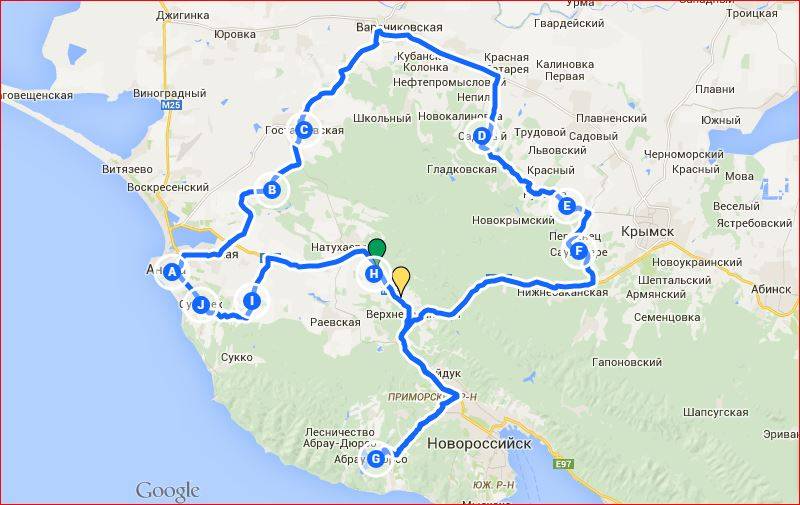 Карта адыгеи с достопримечательностями с маршрутом проезда на автомобиле