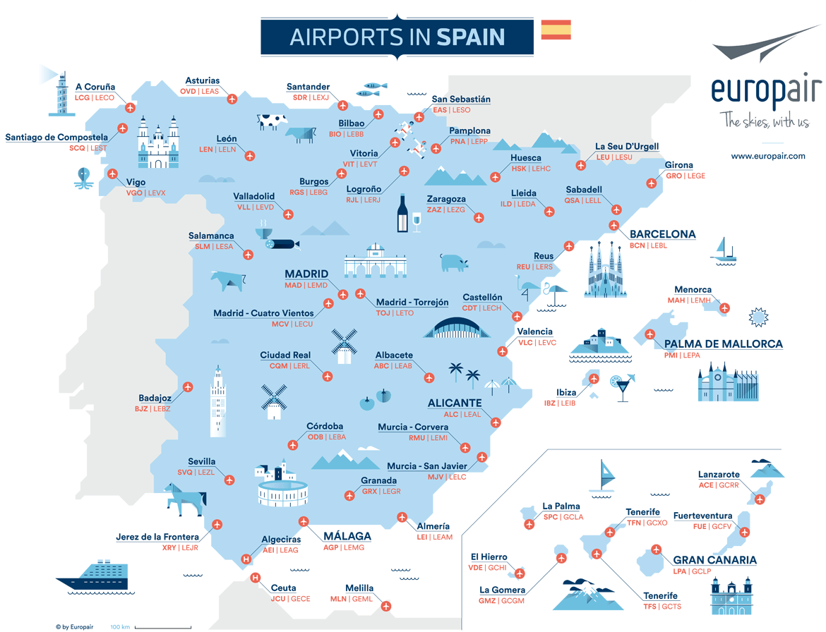 Аэропорты Испании на карте. Аэропорты Испании международные на карте. Международные аэропорты Испании на карте Испании. Карта Испании и Франции с аэропортами.