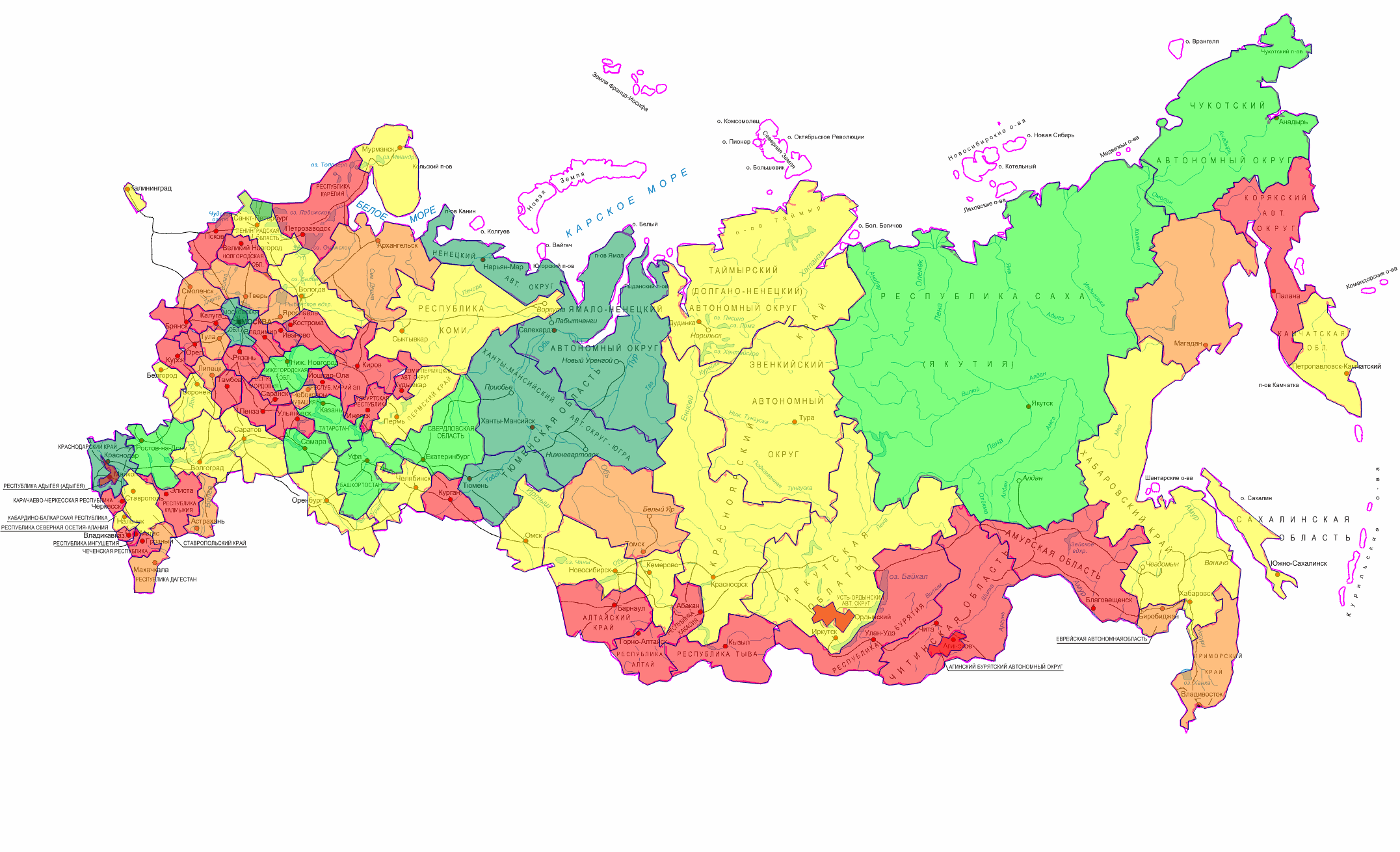 Карта россии с обозначениями