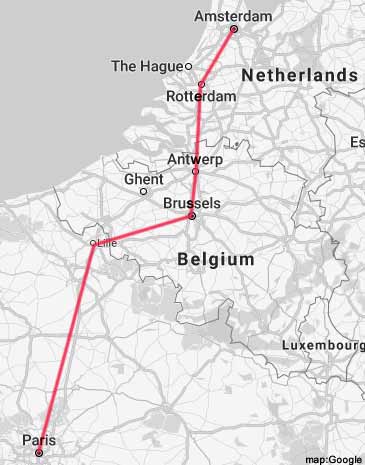 Расстояние между амстердамом и парижем