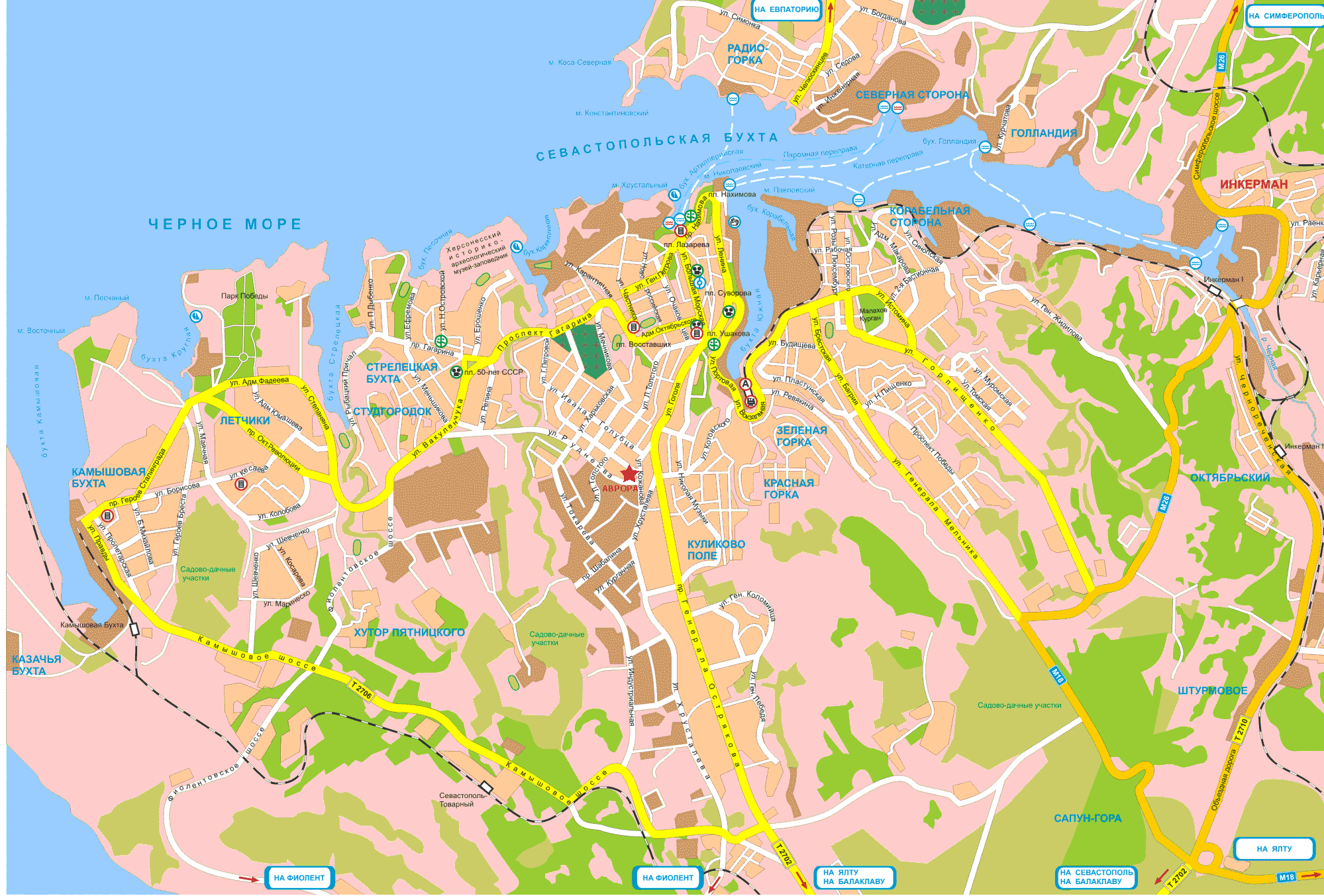 Севастополь карта города с районами и улицами
