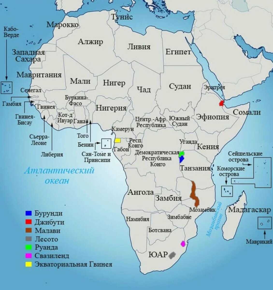 Карта Африки со странами и столицами