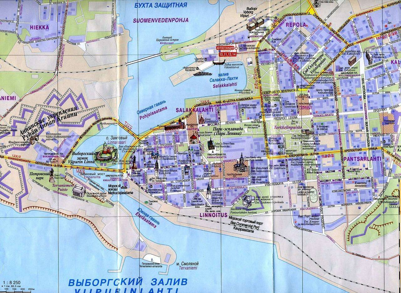 Карта выборга с улицами и домами достопримечательности