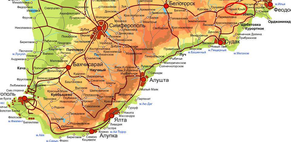 Крымское побережье черного моря карта с поселками