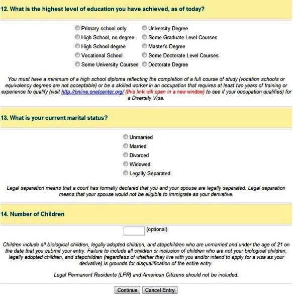 Анкета на участие в diversity visa lottery образец