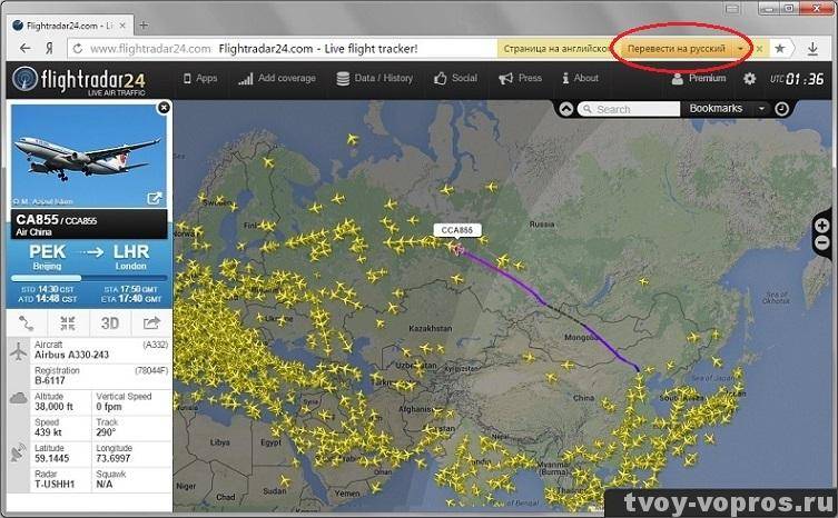 Карта полетов самолетов онлайн