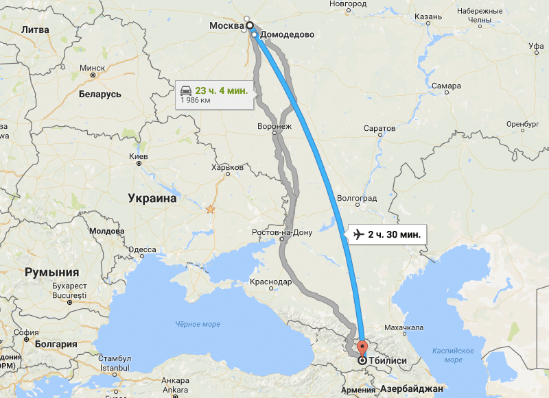 Сколько лететь до Грузии: время полета Москва Тбилиси