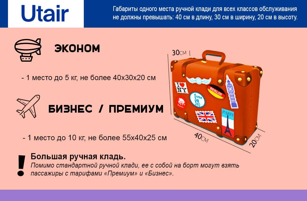 Правила провоза багажа и ручной клади ютэйр — размеры и вес в 2020 году