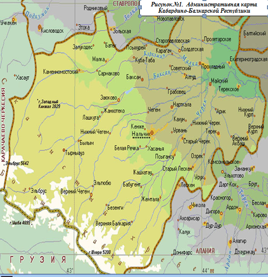 Карта кабардино балкарии с городами и селами подробная
