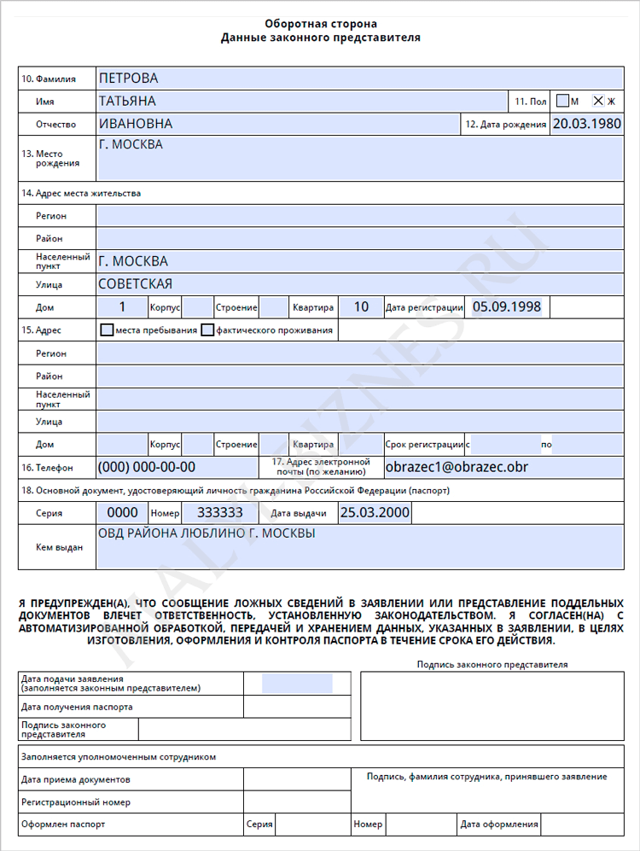 Образец бланка на загранпаспорт