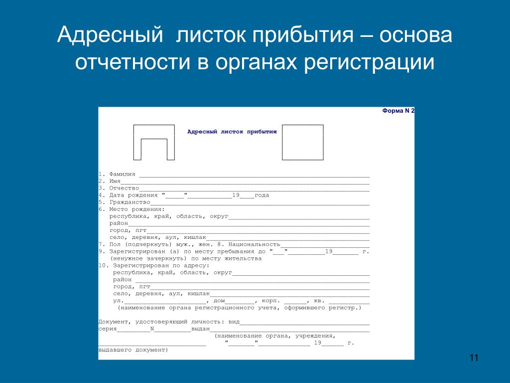 Образец заполнения адресный листок прибытия форма 19 образец заполнения в рб