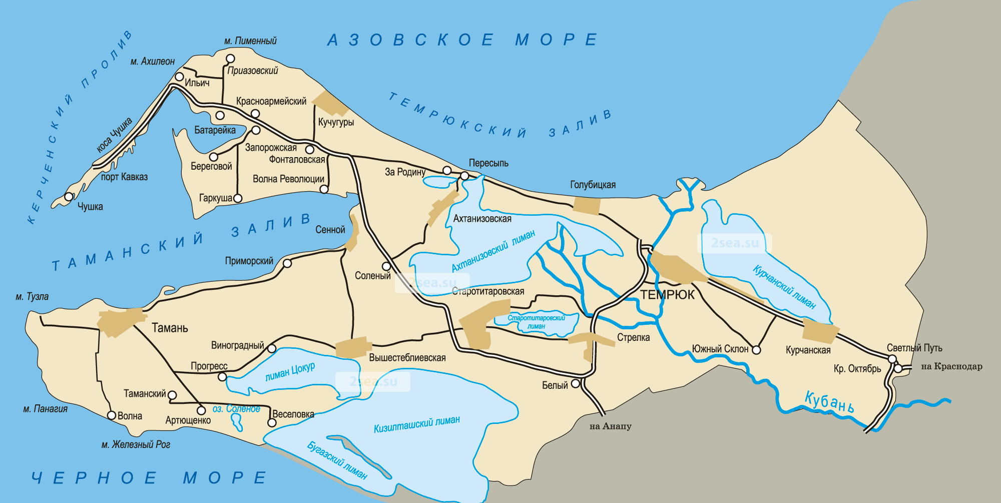Таманский полуостров на карте Краснодарского края