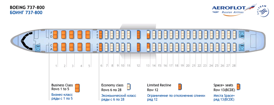 Схема салона Боинг (Boeing) 737-800 Jet Аэрофлот